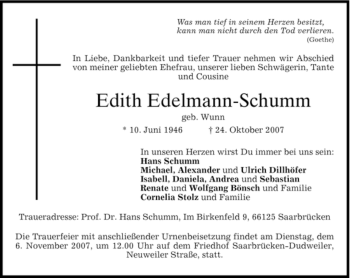 Traueranzeige von Edith Edelmann-Schumm von MERKUR & TZ