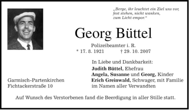  Traueranzeige für Georg Büttel vom 03.11.2007 aus MERKUR & TZ