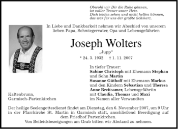 Traueranzeige von Joseph Wolters von MERKUR & TZ
