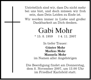 Traueranzeige von Gabi Mohr von HOLZKIRCHENER MERKUR