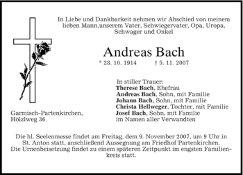 Traueranzeige von Andreas Bach von MERKUR & TZ