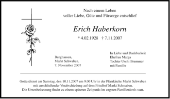 Traueranzeige von Erich Haberkorn von GARMISCH-PARTENK. TAGBLATT