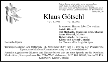 Traueranzeige von Klaus Götschl von MERKUR & TZ