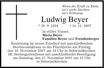 Traueranzeige von Ludwig Beyer von MERKUR & TZ