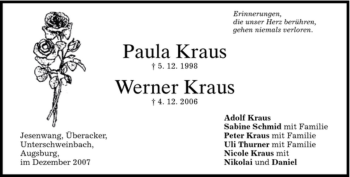 Traueranzeige von Paula Kraus von MERKUR & TZ
