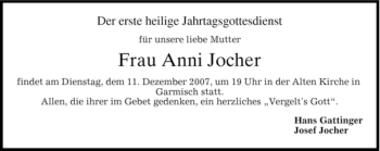 Traueranzeige von Anni Jocher von MERKUR & TZ
