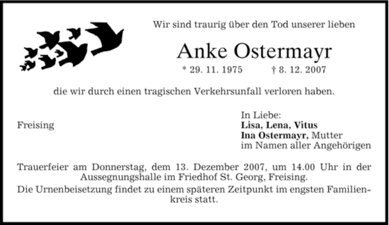  Traueranzeige für Anke Ostermayr vom 12.12.2007 aus MERKUR & TZ