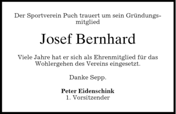 Traueranzeige von Josef Bernhard von MERKUR & TZ
