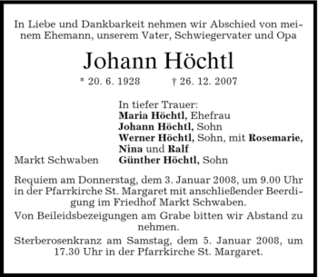 Traueranzeige von Johann Höchtl von GARMISCH-PARTENK. TAGBLATT