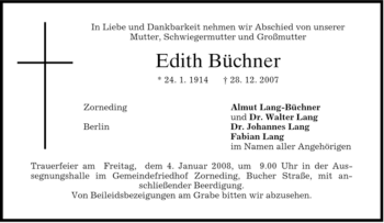 Traueranzeige von Edith Büchner von GARMISCH-PARTENK. TAGBLATT