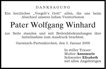 Traueranzeige von Wolfgang Winhard von MERKUR & TZ