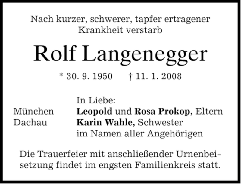  Traueranzeige für Rolf Langenegger vom 19.01.2008 aus HOLZKIRCHENER MERKUR