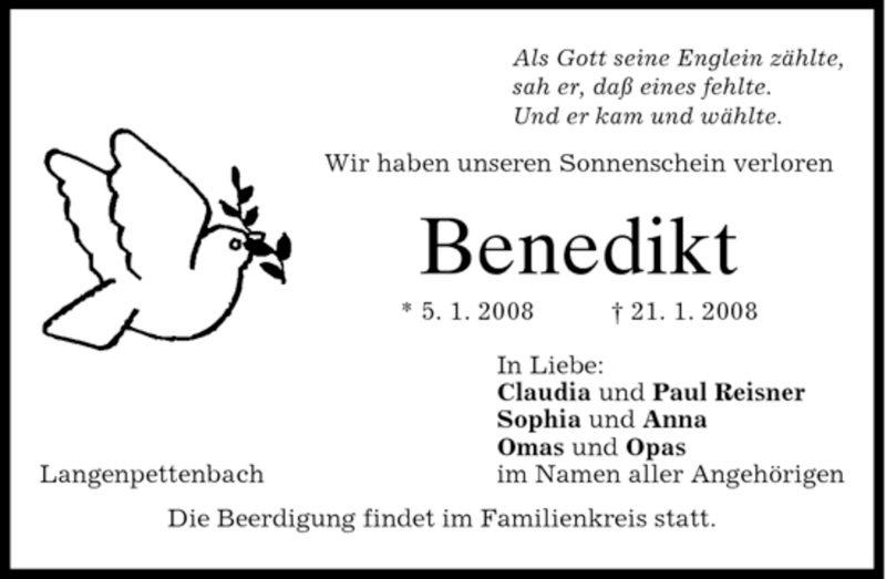  Traueranzeige für Benedikt Reisner vom 23.01.2008 aus HOLZKIRCHENER MERKUR