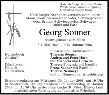 Traueranzeige von Georg Sonner von MERKUR & TZ