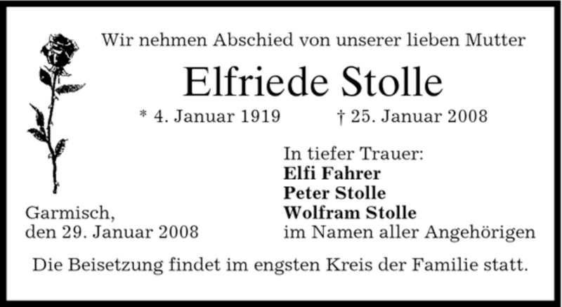  Traueranzeige für Elfriede Stolle vom 30.01.2008 aus MERKUR & TZ