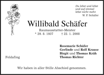 Traueranzeige von Willibald Schäfer von MERKUR & TZ