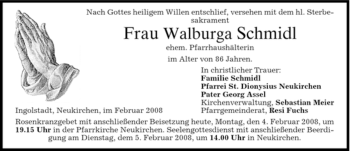 Traueranzeige von Walburga Schmidl von MERKUR & TZ