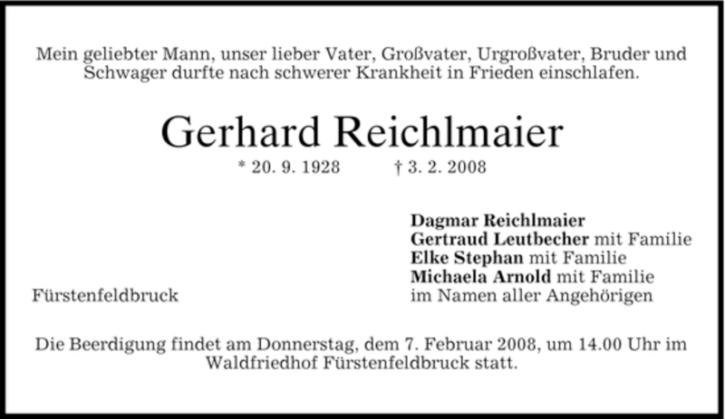  Traueranzeige für Gerhard Reichlmaier vom 05.02.2008 aus MERKUR & TZ