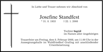 Traueranzeige von Josefine Standfest von GARMISCH-PARTENK. TAGBLATT