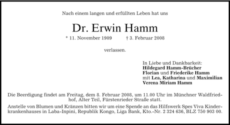  Traueranzeige für Erwin Hamm vom 06.02.2008 aus DORFENER NACHRICHTEN