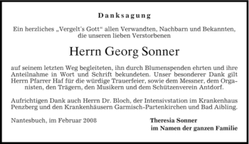 Traueranzeige von Georg Sonner von MERKUR & TZ