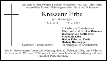 Traueranzeige von Kreszenz Erbe von MERKUR & TZ
