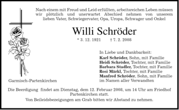 Traueranzeige von Willi Schröder von MERKUR & TZ