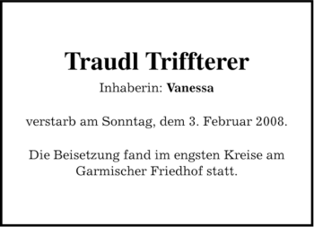 Traueranzeige von Traudl Triffterer von MERKUR & TZ