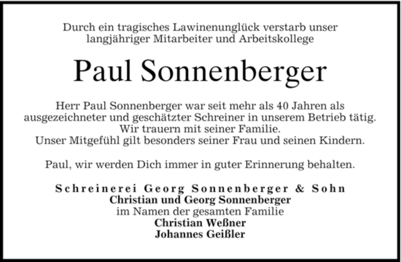  Traueranzeige für Paul Sonnenberger vom 13.02.2008 aus HOLZKIRCHENER MERKUR