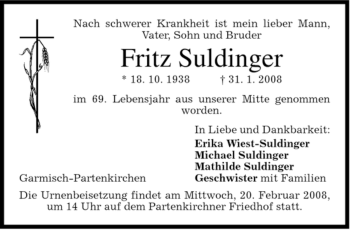 Traueranzeige von Fritz Suldinger von MERKUR & TZ