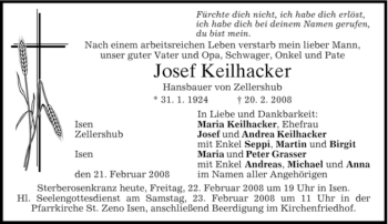 Traueranzeige von Josef Keilhacker von MERKUR & TZ