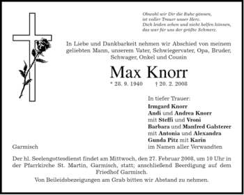 Traueranzeige von Max Knorr von MERKUR & TZ