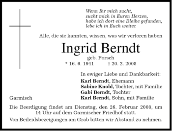 Traueranzeige von Ingrid Berndt von MERKUR & TZ