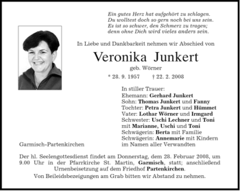 Traueranzeige von Veronika Junkert von MERKUR & TZ