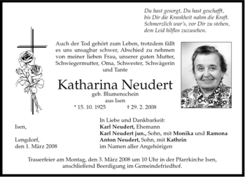 Traueranzeige von Katharina Neudert von MERKUR & TZ