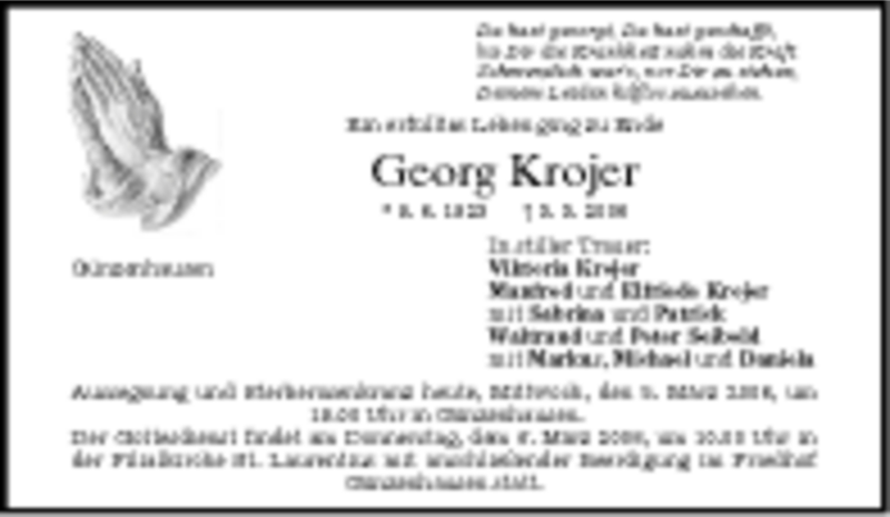  Traueranzeige für Georg Krojer vom 05.03.2008 aus MERKUR & TZ