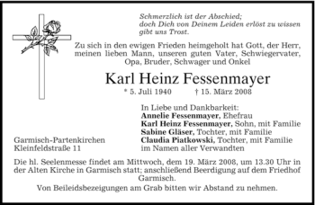Traueranzeige von Karl Heinz Fessenmayer von MERKUR & TZ