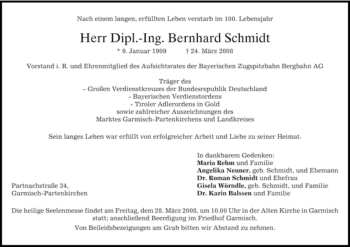 Traueranzeige von Bernhard Schmidt von DORFENER NACHRICHTEN