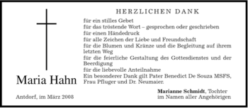Traueranzeige von Maria Hahn von MERKUR & TZ