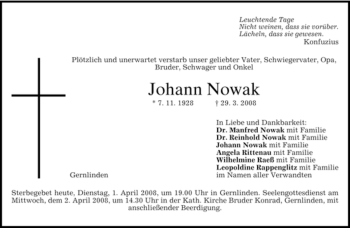 Traueranzeige von Johann Nowak von MERKUR & TZ