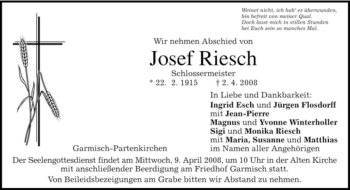 Traueranzeige von Josef Riesch von MERKUR & TZ