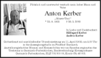 Traueranzeige von Anton Kerber von MERKUR & TZ