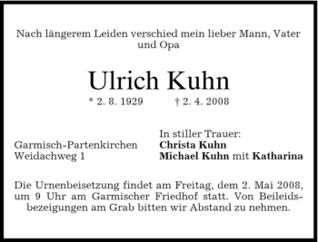 Traueranzeige von Ulrich Kuhn von MERKUR & TZ