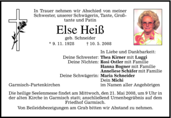 Traueranzeige von Else Heiß von MERKUR & TZ