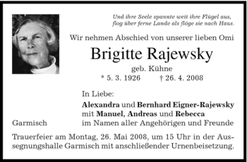 Traueranzeige von Brigitte Rajewsky von MERKUR & TZ