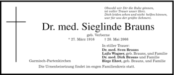 Traueranzeige von Sieglinde Brauns von MERKUR & TZ