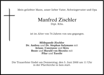 Traueranzeige von Manfred Zischler von MERKUR & TZ