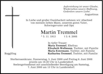 Traueranzeigen von Martin Tremmel | trauer.merkur.de