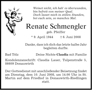 Traueranzeige von Renate Schmengler von MERKUR & TZ