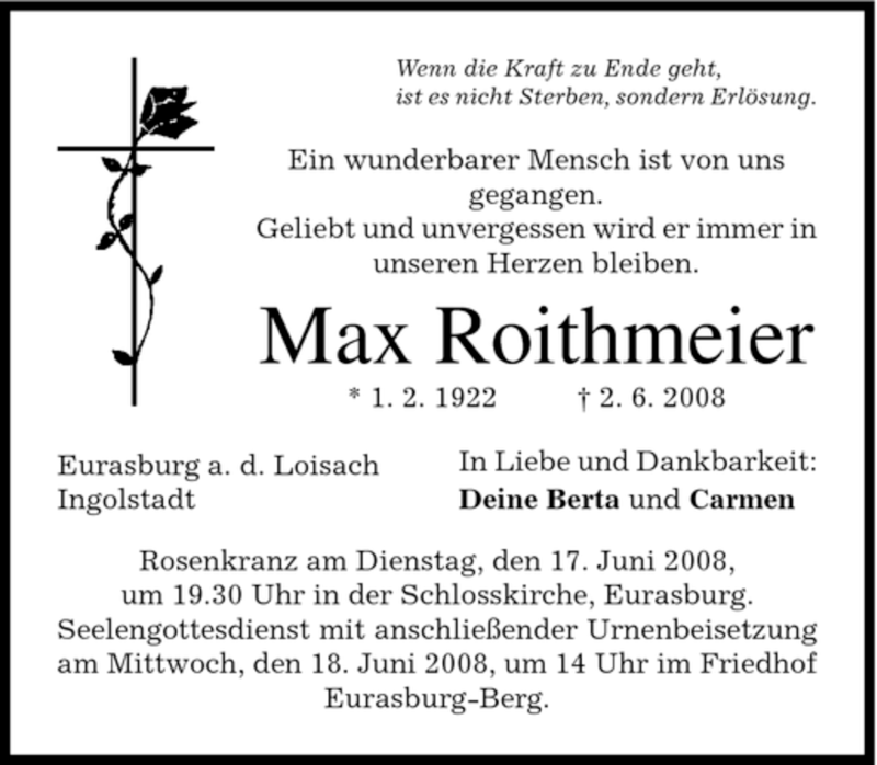 Traueranzeigen von Max Roithmeier | trauer.merkur.de